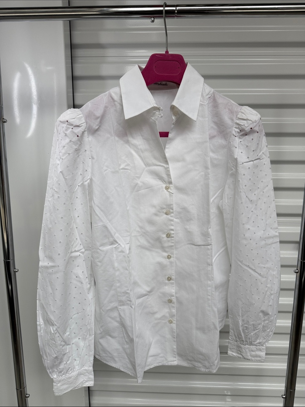 Women's White Eyelet Puff-Sleeve Button-Down Shirt